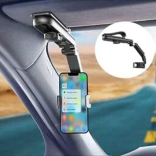 Car Foldable Phone Holder for Sun Visor, 1080° Rotatable, Universal Adjustable Spring Clip Car Cell Phone Stand for All Phone